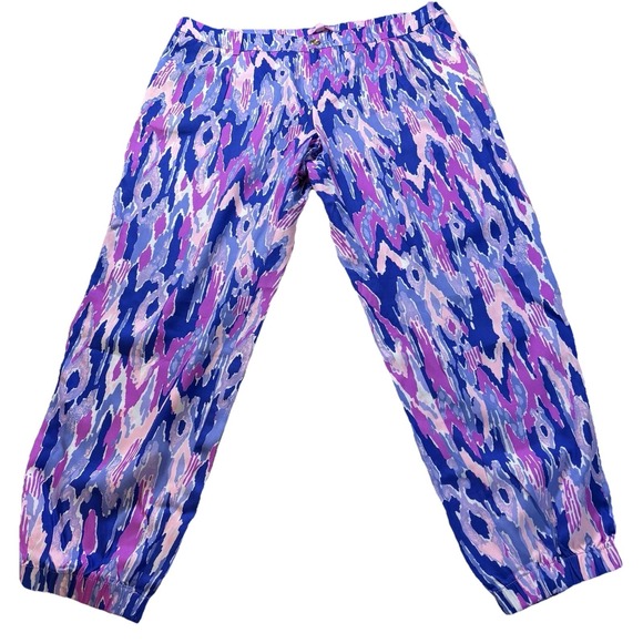 Lilly‎ Pulitzer Amethyst One Too Many Print Purple Saffron Jogger pants Size 14 - Picture 1 of 10